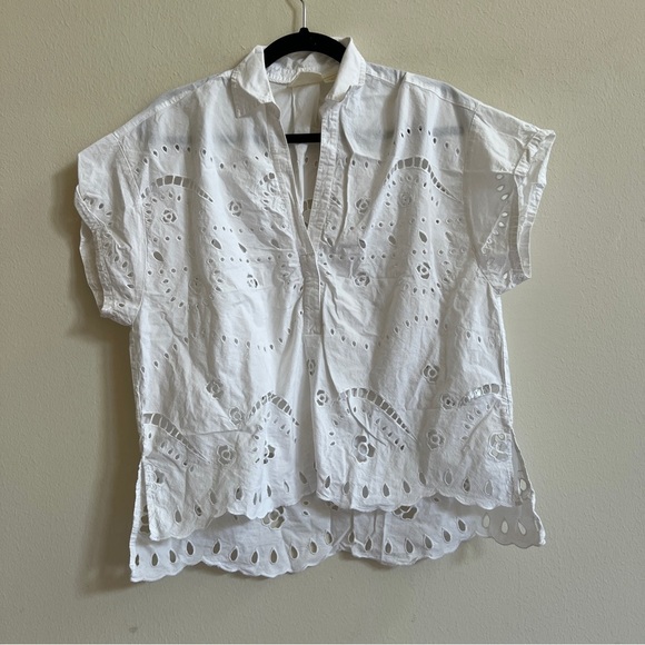 Anthropologie Maeve Short-Sleeve Boxy White Eyelet Popover Blouse - Picture 3 of 4